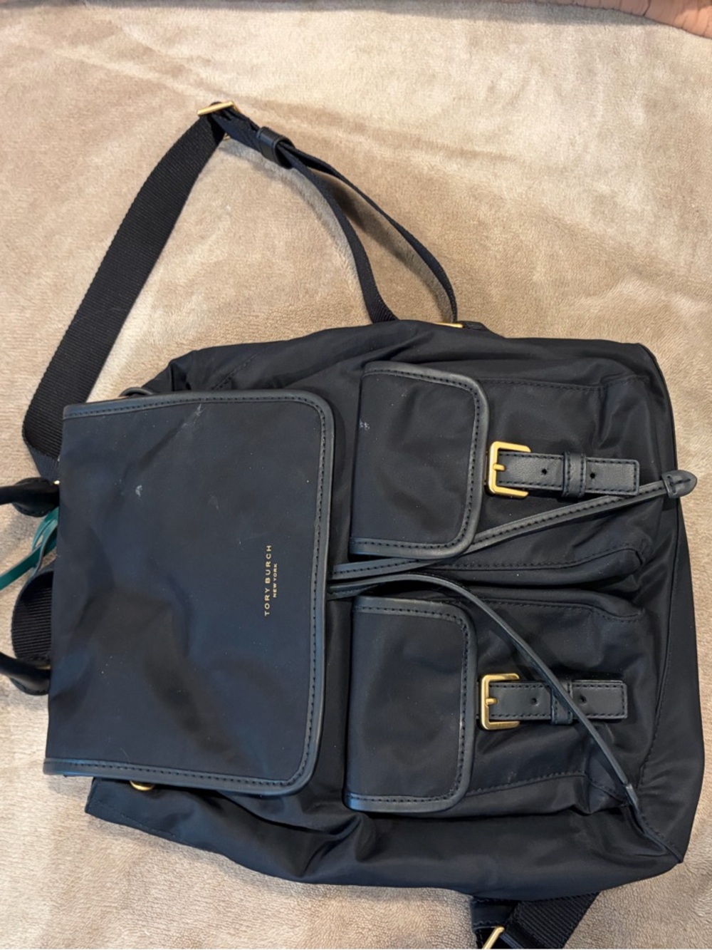 Tory Burch Black Nylon Backpack with Gold Hardware